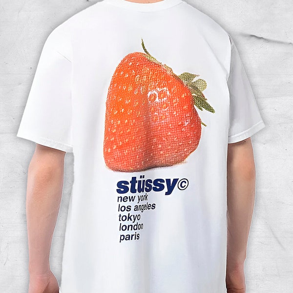 T-shirt streetwear stampata Stussy, camicia alla fragola, maglietta Y2K, camicia alla moda, felpa e felpa con cappuccio personalizzate, maglietta alla fragola Stussy