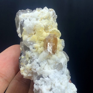 Gelber Topas-Kristall mit Rauchquarz, Rohtopas, Gelbtopas, Topas aus Skardu Pakistan - 84 Gm