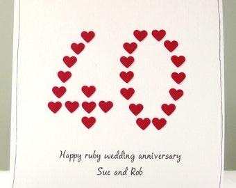 Ruby Wedding Anniversary Card Personalised 40th Anniversary Greeting Card Husband Wife Mum Dad Mom Free Personalisation Handmade Uk Ruby Wedding Anniversary Card Personalised 40th Anniversary Greeting Card Husband Wife Mum Dad Mom Free Personalisation Handmade Uk