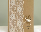 Rustic wedding thank you cards - burlap and lace shabby chic wedding - 4x6 recycled kraft cards - vintage wedding - hessian and lace - uk