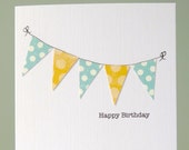 Personalised Happy Birthday Card - blue and yellow bunting birthday greeting card - dad mom mum grandad pops grandma nanna - custom message