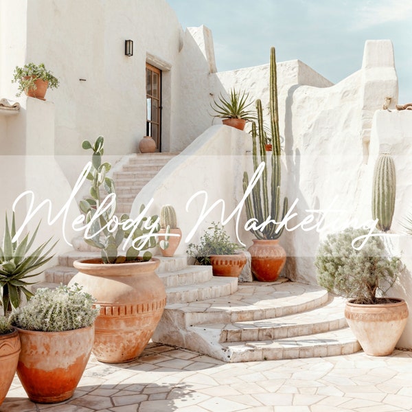 Faceless Reels Instagram Photo For Faceless Digital Marketing, White Mediterranean Villa With Cactus Plants, Instant Download