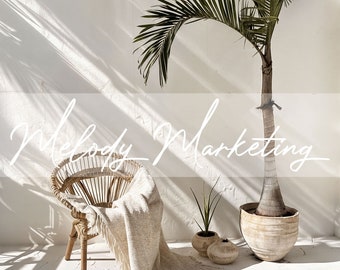 Aesthetic Stock Image For Faceless Digital Marketing, Minimalist Decor With Chair And Palm Tree, Instant Download