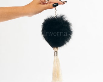 Llavero de alpaca todo negro — accesorio de alpaca de lujo — accesorio de bolso — accesorio de bolso — hecho a mano por artesanos — regalo para ella
