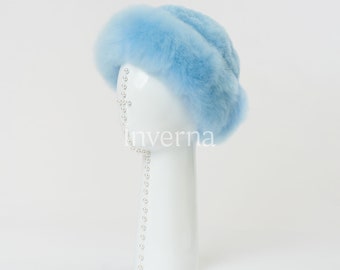 Peruvian Alpaca Luxury Hat "Pacu" — Handcrafted by Peruvian Artisans - Baby Alpaca Fluffy - Chunky Style- Cozy Winterwear-  Baby blue colour