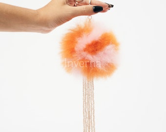 Llavero de alpaca naranja y rosa — accesorio de alpaca de lujo — accesorio de bolso — accesorio de bolso — hecho a mano por artesanos — regalo para ella