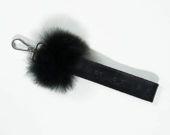 Porte-clés en cuir à pompons en fourrure d'alpaga – Accessoire fait main