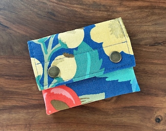 Double Snap Card Wallet 2.0 - Rifle Paper Co Vintage Garden Blue & Pink - Red Yellow Floral - Mini Card Holder - BESU Handmade