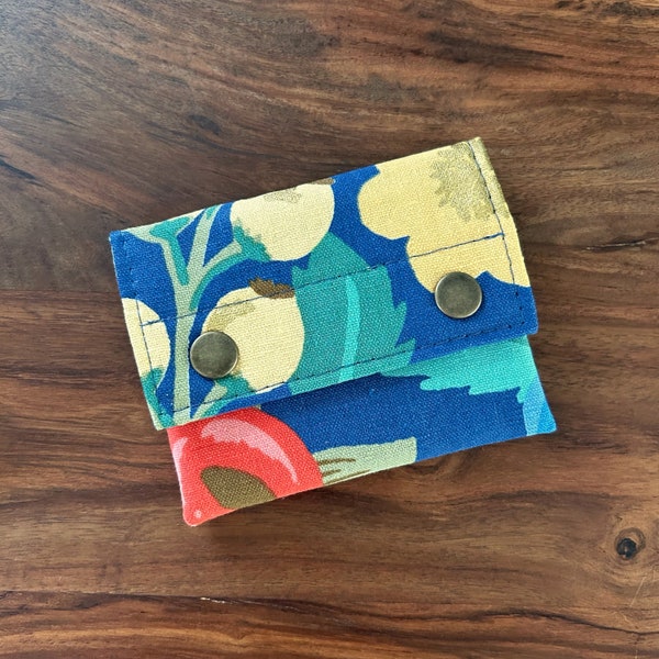 Double Snap Card Wallet 2.0 - Rifle Paper Co Vintage Garden Blue & Pink - Red Yellow Floral - Mini Card Holder - BESU Handmade