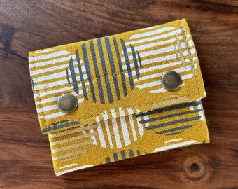 Double Snap Card Wallet 2.0 - Unruly Nature Striped Circles - Metallic Gold - Mustard Yellow & Gray - BESU Handmade