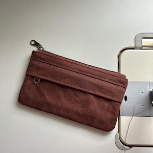 Cartera Starlight de lona encerada - Estuche largo con doble cremallera - Marrón óxido rojo silla de montar - BESU hecha a mano - EDC Everyday Carry