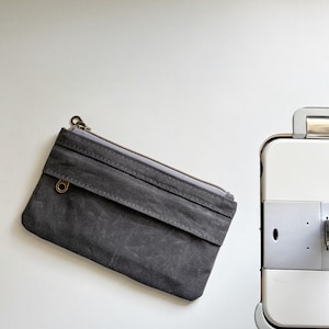 Cartera Starlight de lona encerada - Bolsa larga con doble cremallera - Gris pizarra - BESU hecha a mano - EDC Everyday Carry