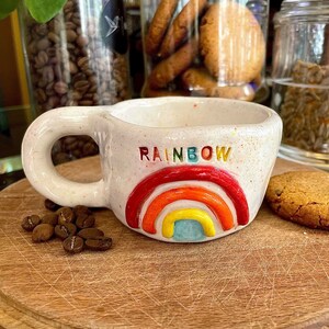 Rainbow Embossed Ceramic Mug, Handmade LGTBQ Stoneware 6-7 oz Cup, Handpainted Glazed Pottery image 1
