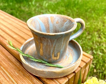 Handpainted Ceramic Espresso Cup with Saucer, Handmade Stoneware 2-3 oz Cup,  Glazed Pottery, Ceramic Mug