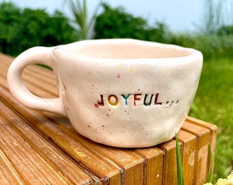 Colorful Ceramic Mug, Handmade Stoneware 6oz Cup, Joyful Handpainted Glazed Pottery