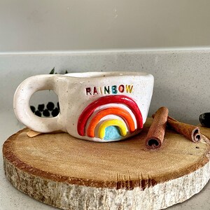 Rainbow Embossed Ceramic Mug, Handmade LGTBQ Stoneware 6-7 oz Cup, Handpainted Glazed Pottery image 6