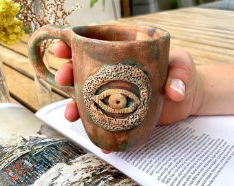 Ceramic Mug Rusty Green, Handmade Stonewear Mug, 10 oz Coffee Cup, Handpainted Glazed Pottery, Gift For Her