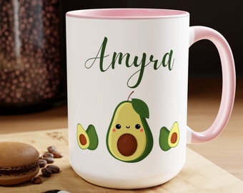 Avocado Mug Two-Tone Coffee Mug 15oz Gift for her colored mug fruit customized mug for mom