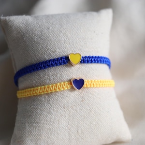 Set of 2 Handmade Macrame Bracelets Yellow with a Blue Heart  Blue with a Yellow Heart  Boho Style, Unique Gift for Her Friendship Jewelry