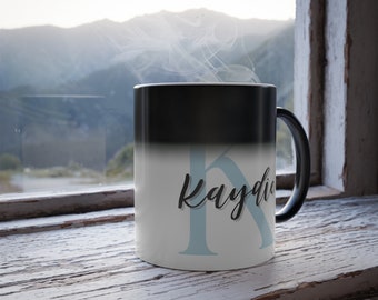 Taza de café morphing que cambia de color personalizado para un regalo para un amigo amante del café mamá café e taza regalo personalizado para él adicto al café blanco