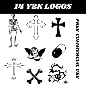 Y2K Aesthetic Vector Icons Bundle, 14 Vectors for Graphic Design, Logos, Clothing, Svg, Ai, Eps, Pdf, Png, 80s, back to 90s, 2000s y2k sheet