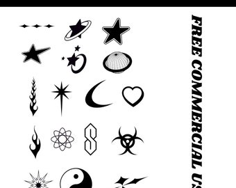 Y2K Aesthetic Vector Icons Bundle, 35 Vectors for Graphic Design, Logos, Clothing, Svg, Ai, Eps, Pdf, Png, 80s, back to 90s, 2000s