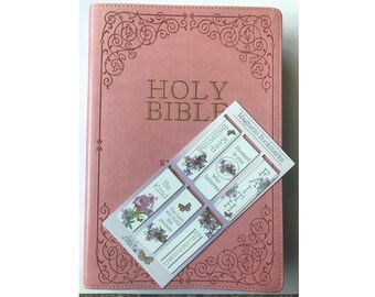 Pink KJV Giant Print Bible | LeatherSoft Cover + 7 Faith Bookmarks