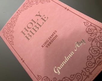 Personalized Pink KJV Bible. Giant Print, Gold Foil Name. Bible tabs and 1 Bookmark