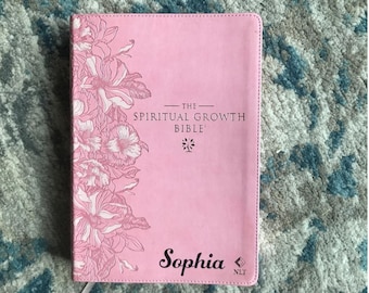 Personalized NLT Pink Faux Leather Spiritual Growth Bible