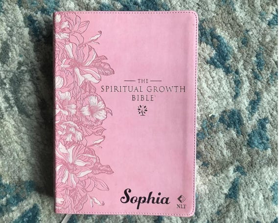 Personalized NLT Pink Faux Leather Spiritual Growth Bible