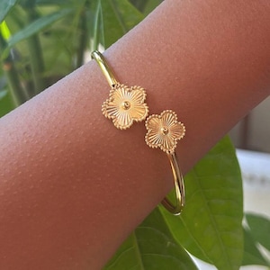 Clover Bracelet Gold - Bangle Bracelet - Gold Cuff Bracelet - Statement Bracelet - Layering bracelet Bracelet For Women