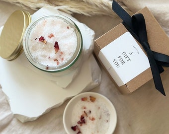 Rose Bath Soak in Jar Soothing Bath Salt Floral Bath Salts Spa Gift For Her Thank You Gift Friend Gift Relaxing Bath Soak Welcome Gift