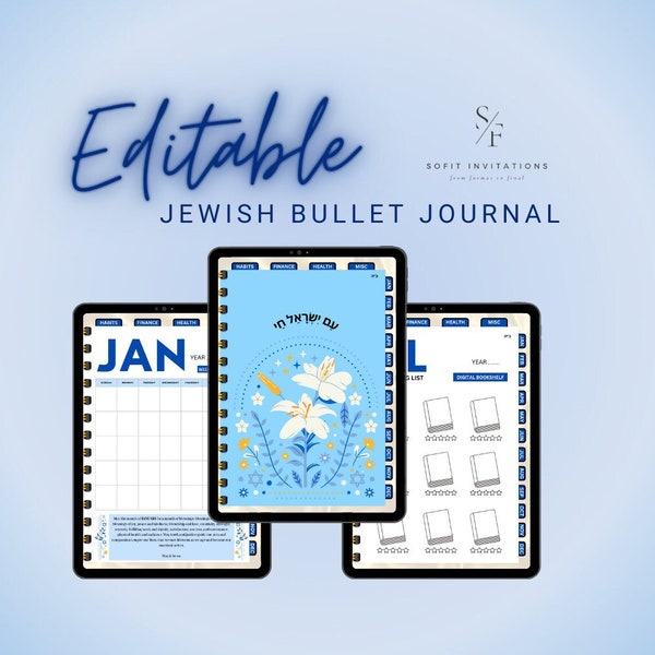 Jewish Digital Bullet Journal, Am Yisrael Chai Digital Bullet Journal, Digital Planner, Digital Yearly Journal, Jewish Pride Digital Journal