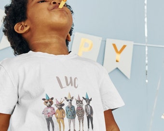 Aangepaste naam dieren jongens & meisjes peutershirts | Feestbeestenshirt kinderen | Perfect voor verjaardagen, feestdagen, kinderfeestjes of gewoon zomaar