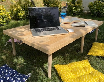 Houten klaptafel (28"x48" x13"H) voor binnen en buiten, eettafel, draagbare tafel, picknicktafel, boho tafel, patio tuin autotafel