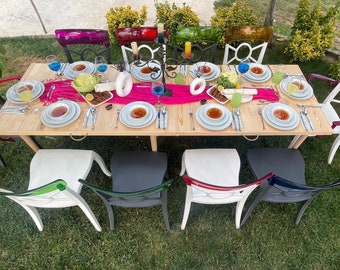 Tavolo pieghevole in legno (28"x71") per interni ed esterni, tavolo da pranzo, tavolo portatile, tavolo Boho, tavolo da picnic, tavolo per auto da giardino con patio per feste