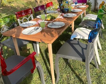 Tavolo pieghevole in legno (30"x80") per interni ed esterni, tavolo da pranzo, tavolo portatile, tavolo Boho, tavolo da picnic, tavolo per auto da giardino con patio per feste