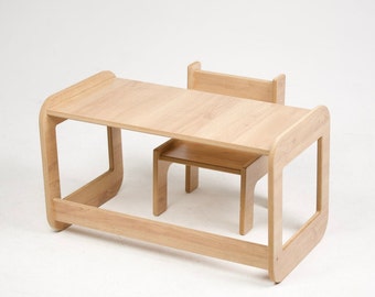 Table d'activités pour enfants avec chaise pour apprendre et jouer, table pour enfants écologique, table pour enfants naturelle et durable, MDF (31 x 18 po.)