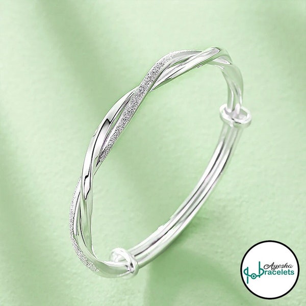 Élégant bracelet torsadé en argent sterling, jonc en argent sterling, bracelet en argent, bracelet jonc durable pour femme, parfait pour les fêtes et les mariages