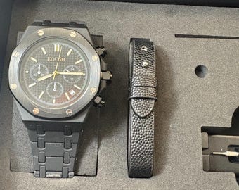 ¡OFERTA! Reloj Ibérica Cronógrafo Negro con Bisel de Acero Inoxidable de la Colección de Relojes Koosh Brand