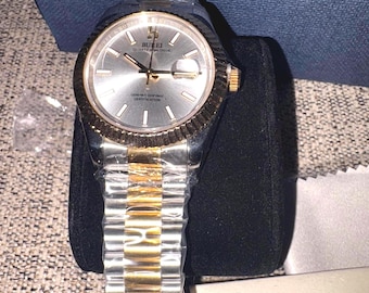 BUREI Relojes automáticos de lujo para hombre, esfera azul, ventana de fecha analógica, lente de cristal de zafiro con correa de acero inoxidable