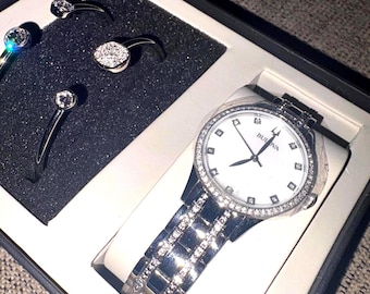 Conjunto de reloj y pulsera de cristal Bulova para mujer - 96 x 145