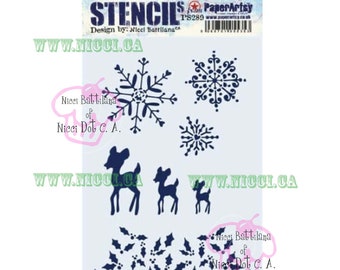 PS289 PaperArtsy goth snowflakes deer & bat holly Stencil designed by Nicci Battilana