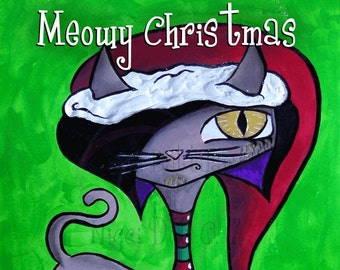 CHRISTMAS: Meowy Kitty Christmas ~ Greeting Card by a Glitzy Gal (BLANK inside)