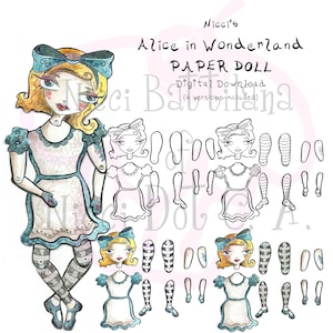 Alice im Wunderland Papierpuppe (4 digitale Dateien / Variationen)