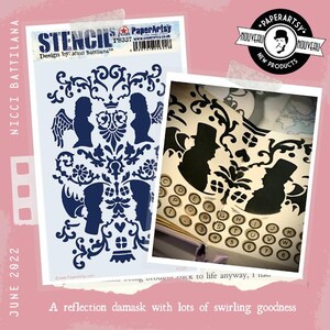 PS337 PaperArtsy Angel & Devil damaststencil ontworpen door Nicci Battilana