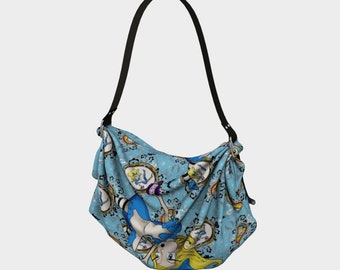 Falling Alice in Wonderland damask slouch bag