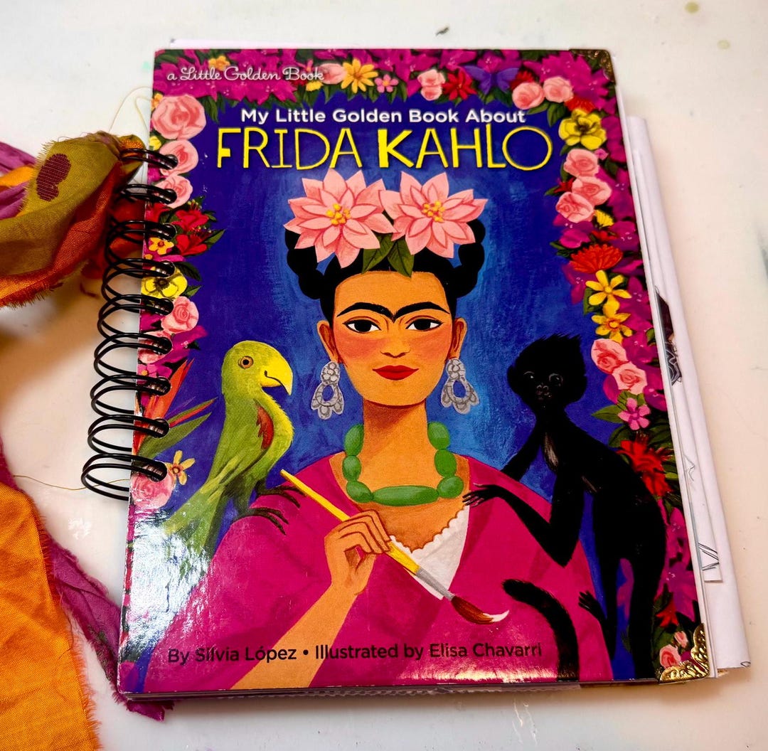 LITTLE GOLDEN BOOK Frida Kahlo Mixed Media Junk / Art Journal Spiral ...