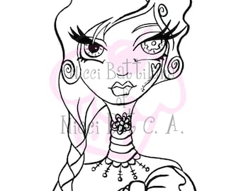 INSTANT DOWNLOAD Digital Digi Stamps Big Eye doll head ~ Steampunk Icon Sally
