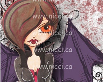 Purple Winged Vampire ~ Greeting Card by a Glitzy Gal (BLANK inside)